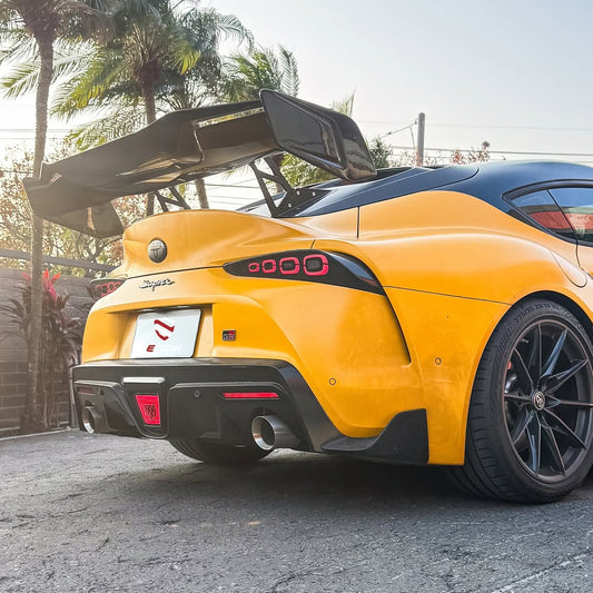 Toyota Supra MK5 A90 A91 3.0 2.0 2020 2021 2022 2023 2024 with Aftermarket Parts - Hyperion Rear Louvers & GT Wing Carbon Fiber / FRP from Robot Craftsman