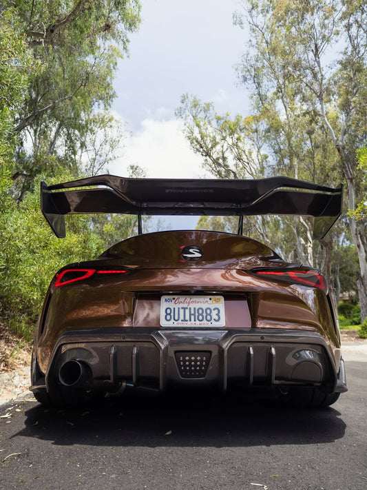 Toyota Supra MK5 A90 A91 3.0 2.0 2020 2021 2022 2023 2024 with Aftermarket Parts - Hyperion Rear Louvers & GT Wing Carbon Fiber / FRP from Robot Craftsman