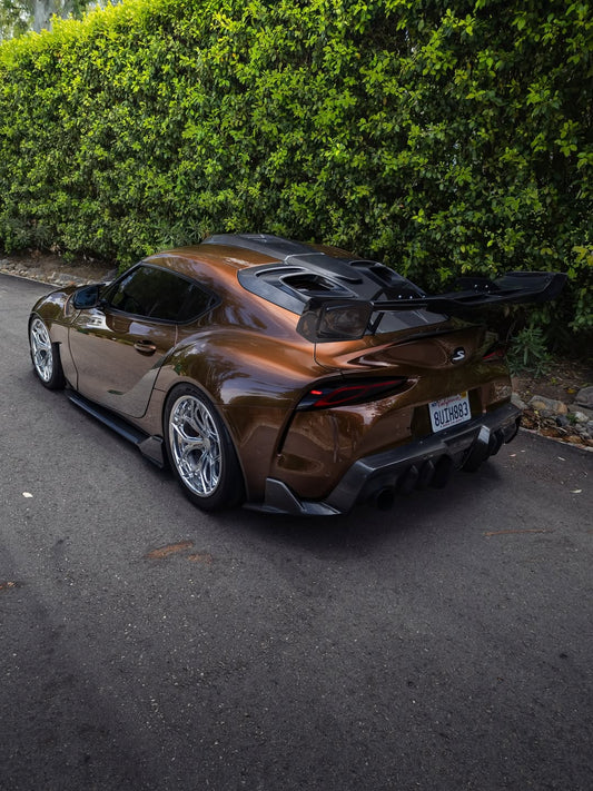 Toyota Supra MK5 A90 A91 3.0 2.0 2020 2021 2022 2023 2024 with Aftermarket Parts - Hyperion Rear Louvers & GT Wing Carbon Fiber / FRP from Robot Craftsman