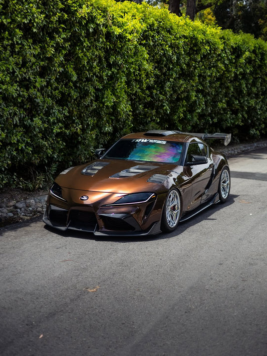 Toyota Supra MK5 A90 A91 3.0 2.0 2020 2021 2022 2023 2024 with Aftermarket Parts - Hyperion Rear Louvers & GT Wing Carbon Fiber / FRP from Robot Craftsman