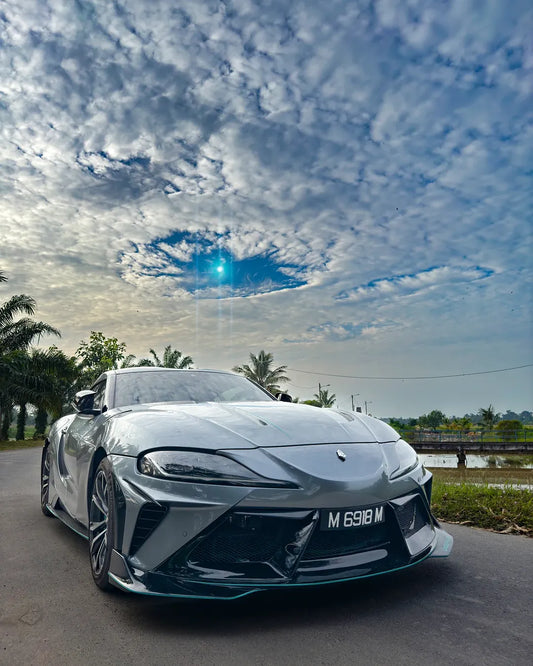Toyota Supra MK5 A90 A91 3.0 2.0 2020 2021 2022 2023 2024 with Aftermarket Parts - "Hyperion" Narrow Body Front Bumper & Lip Carbon Fiber / FRP from Robot Craftsman
