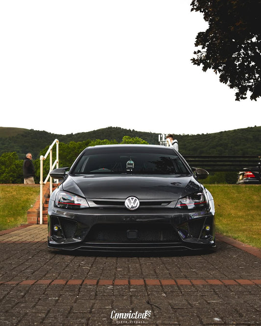Volkswagen Golf R GTI Base MK7 MK7.5 2015 2016 2017 2018 2019 2020 2021 & Golf R GTI Base MK7 2015 2016 2017 & Golf R GTI Base MK7.5 2018 2019 2020 2021 with Aftermarket Parts - Front Lip & Front Bumper Carbon Fiber / FRP from Robot Craftsman