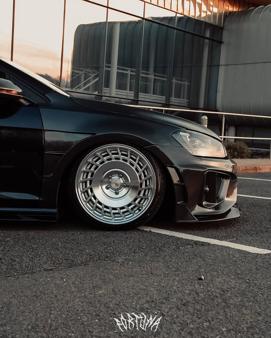 Volkswagen Golf R GTI Base MK7 MK7.5 2015 2016 2017 2018 2019 2020 2021 & Golf R GTI Base MK7 2015 2016 2017 & Golf R GTI Base MK7.5 2018 2019 2020 2021 with Aftermarket Parts - Front Lip & Front Bumper Carbon Fiber / FRP from Robot Craftsman