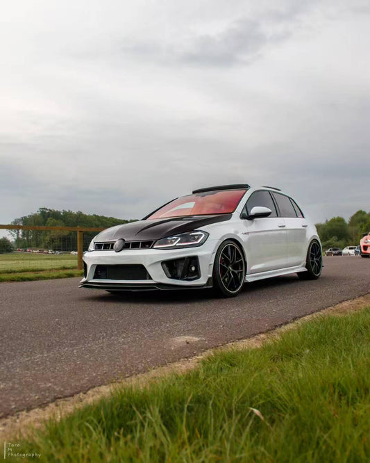 Volkswagen Golf R GTI Base MK7 MK7.5 2015 2016 2017 2018 2019 2020 2021 & Golf R GTI Base MK7 2015 2016 2017 & Golf R GTI Base MK7.5 2018 2019 2020 2021 with Aftermarket Parts - Front Lip & Front Bumper Carbon Fiber / FRP from Robot Craftsman