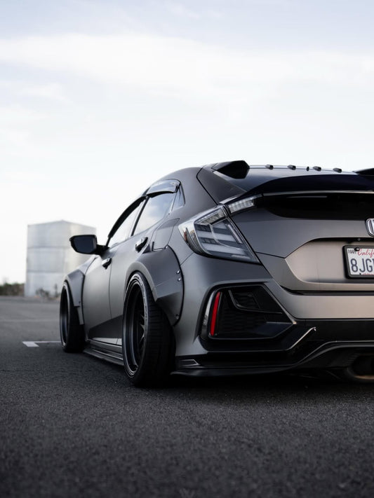 Honda Civic 10th Gen FC1 FC2 FC5 FC6 2016 2017 2018 2019 2020 2021 & Civic 10th Gen FK7 2017 2018 2019 2020 2021 (compatible with both OEM bumper and ROBOT CRAFTSMAN bumper, fits FK7 Hatchback although panel line is slightly different) with Aftermarket Parts - Widebody Wheel Arches Fender Flares Carbon Fiber / FRP from Robot Craftsman