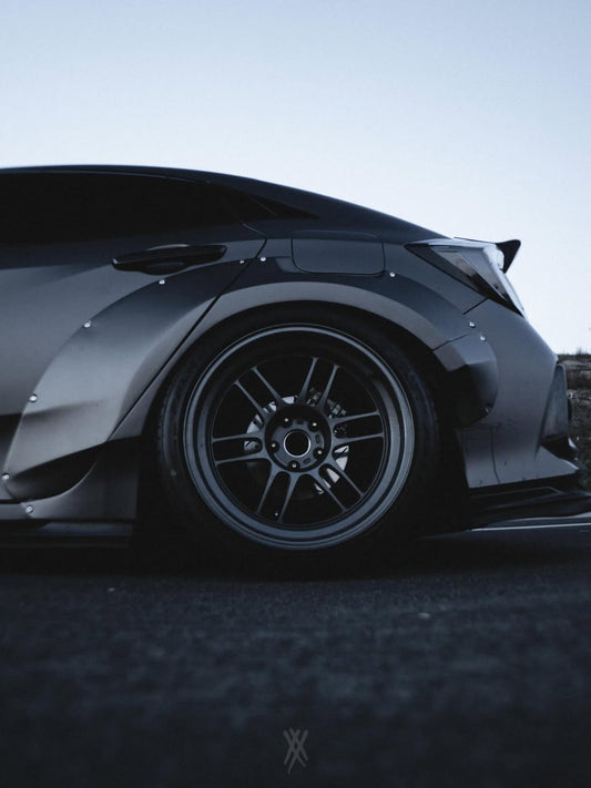 Honda Civic 10th Gen FC1 FC2 FC5 FC6 2016 2017 2018 2019 2020 2021 & Civic 10th Gen FK7 2017 2018 2019 2020 2021 (compatible with both OEM bumper and ROBOT CRAFTSMAN bumper, fits FK7 Hatchback although panel line is slightly different) with Aftermarket Parts - Widebody Wheel Arches Fender Flares Carbon Fiber / FRP from Robot Craftsman