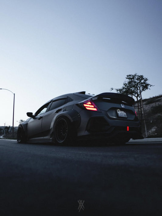 Honda Civic 10th Gen FC1 FC2 FC5 FC6 2016 2017 2018 2019 2020 2021 & Civic 10th Gen FK7 2017 2018 2019 2020 2021 (compatible with both OEM bumper and ROBOT CRAFTSMAN bumper, fits FK7 Hatchback although panel line is slightly different) with Aftermarket Parts - Widebody Wheel Arches Fender Flares Carbon Fiber / FRP from Robot Craftsman