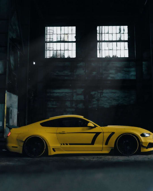 Ford Mustang Ecoboost V6 GT S550.1 2015 2016 2017 & Mustang Ecoboost V6 GT March1 Bullitt S550.2 2018 2019 2020 2021 2022 2023 with Aftermarket Parts - "STORM" Widebody Fender Flares Wheel Arches & Side Skirts Carbon Fiber / FRP from Robot Craftsman
