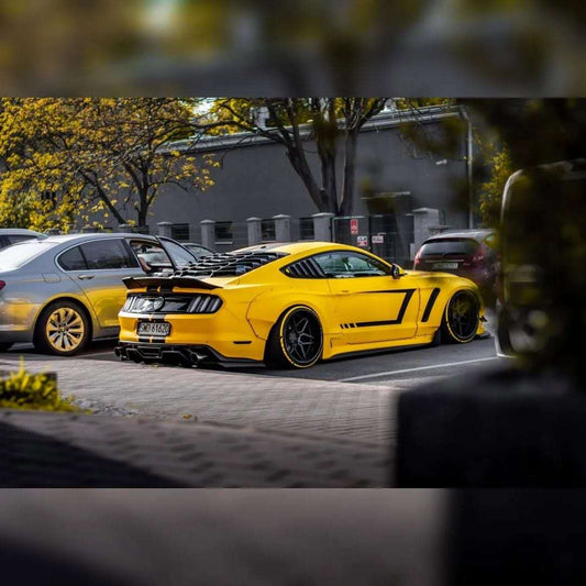 Ford Mustang Ecoboost V6 GT S550.1 2015 2016 2017 & Mustang Ecoboost V6 GT March1 Bullitt S550.2 2018 2019 2020 2021 2022 2023 with Aftermarket Parts - "STORM" Widebody Fender Flares Wheel Arches & Side Skirts Carbon Fiber / FRP from Robot Craftsman