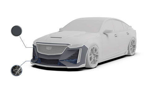 Cadillac CT5 CT5-V Sport Premium Luxury Base 2020 2021 2022 2023 2024 with Aftermarket Parts - "PRISM" Front Bumper & Front Lip Carbon Fiber / FRP from Robot Craftsman