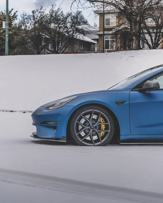 Tesla Model 3 Performance Long Range Standard Base 2017 2018 2019 2020 2021 2022 2023 with Aftermarket Parts - Crypton Front Bumper & Lip Carbon Fiber / FRP from Robot Craftsman