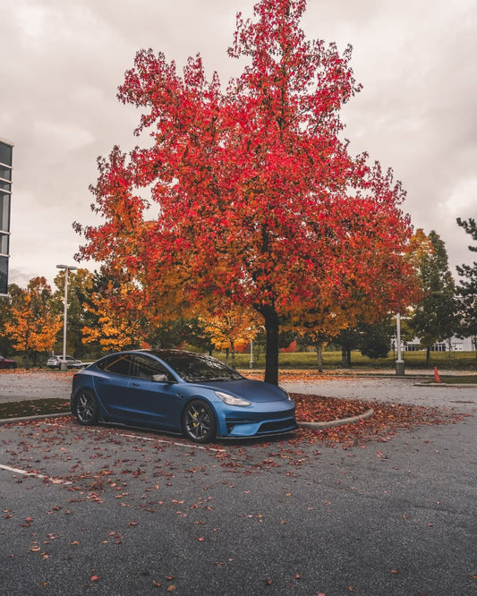 Tesla Model 3 Performance Long Range Standard Base 2017 2018 2019 2020 2021 2022 2023 with Aftermarket Parts - Crypton Front Bumper & Lip Carbon Fiber / FRP from Robot Craftsman