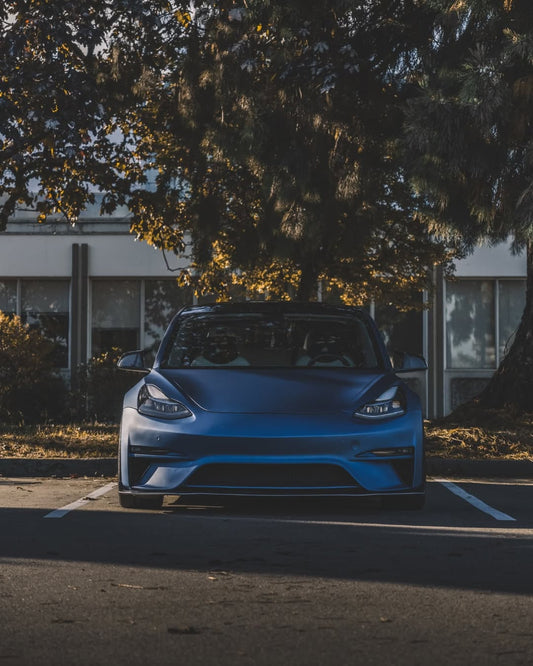 Tesla Model 3 Performance Long Range Standard Base 2017 2018 2019 2020 2021 2022 2023 with Aftermarket Parts - Crypton Front Bumper & Lip Carbon Fiber / FRP from Robot Craftsman