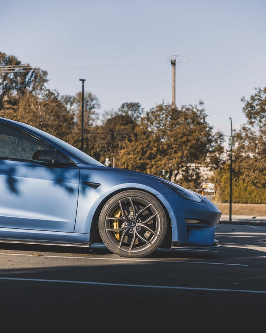 Tesla Model 3 Performance Long Range Standard Base 2017 2018 2019 2020 2021 2022 2023 with Aftermarket Parts - Crypton Front Bumper & Lip Carbon Fiber / FRP from Robot Craftsman