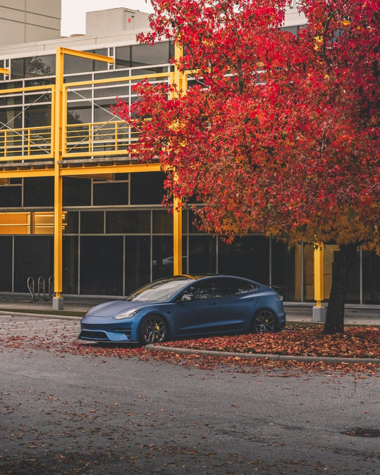 Tesla Model 3 Performance Long Range Standard Base 2017 2018 2019 2020 2021 2022 2023 with Aftermarket Parts - Crypton Front Bumper & Lip Carbon Fiber / FRP from Robot Craftsman