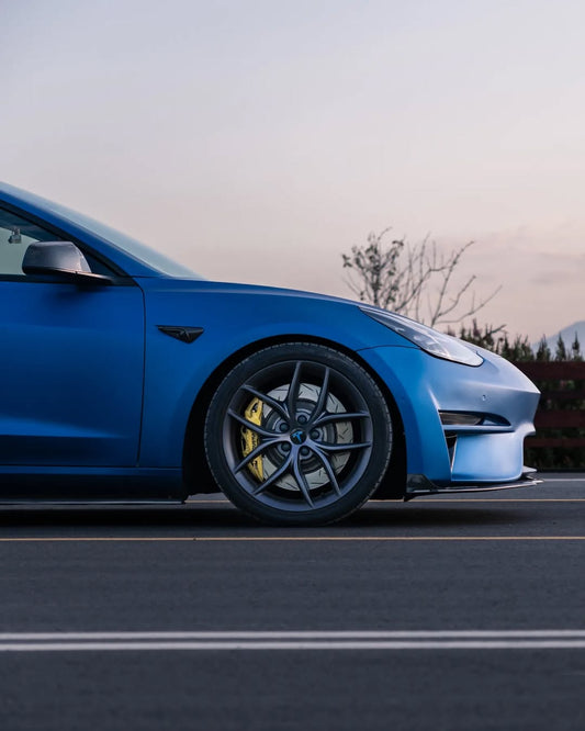 Tesla Model 3 Performance Long Range Standard Base 2017 2018 2019 2020 2021 2022 2023 with Aftermarket Parts - Crypton Front Bumper & Lip Carbon Fiber / FRP from Robot Craftsman