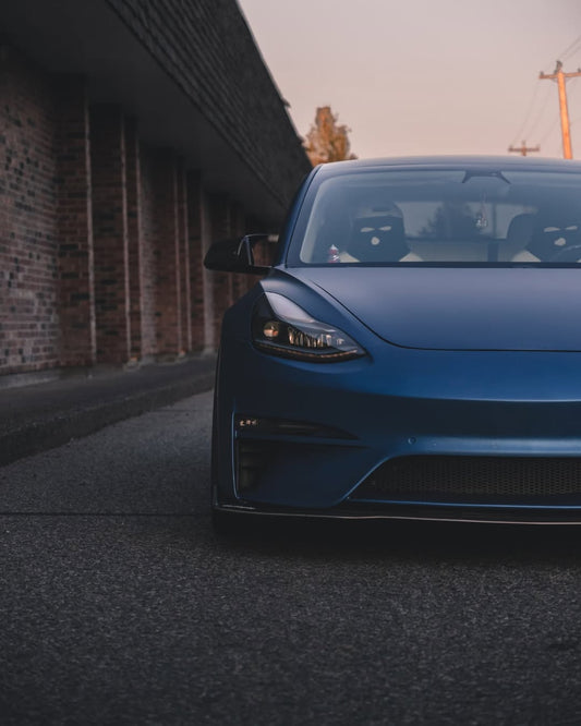 Tesla Model 3 Performance Long Range Standard Base 2017 2018 2019 2020 2021 2022 2023 with Aftermarket Parts - Crypton Front Bumper & Lip Carbon Fiber / FRP from Robot Craftsman
