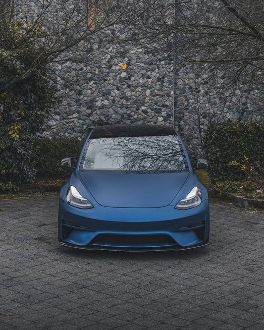 Tesla Model 3 Performance Long Range Standard Base 2017 2018 2019 2020 2021 2022 2023 with Aftermarket Parts - Crypton Front Bumper & Lip Carbon Fiber / FRP from Robot Craftsman