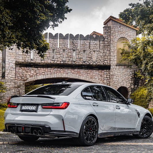 BMW M3 G80 G81 2021 2022 2023 2024 & M4 G82 G83 2021 2022 2023 2024 with Aftermarket Parts - Side Skirts?Pre-preg Carbon Fiber from SOOQOO USA