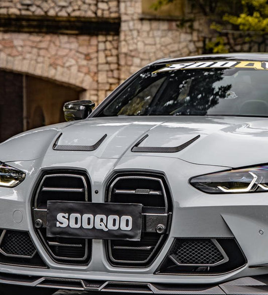 BMW M3 G80 G81 2021 2022 2023 2024 & M4 G82 G83 2021 2022 2023 2024 with Aftermarket Parts - Hood Vent X Style Trim?Pre-preg Carbon Fiber from SOOQOO USA
