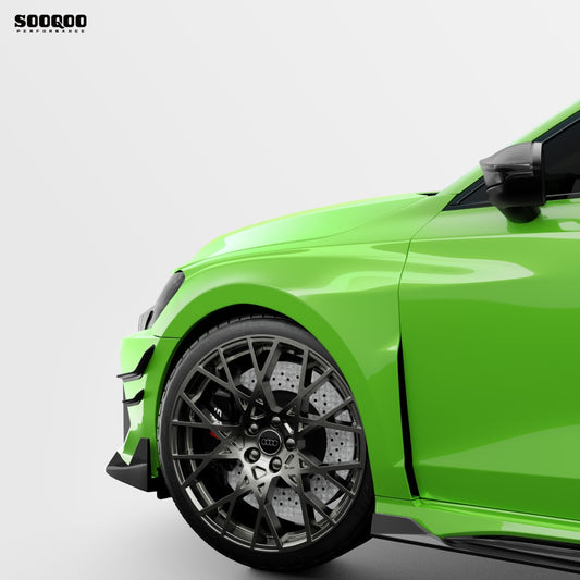 Audi RS3 8Y.5 Facelift 2025-ON with Aftermarket Parts - Front Canards Dry Pre-preg Carbon Fiber from SOOQOO USA