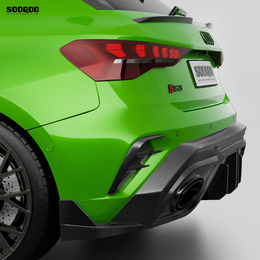 Audi RS3 8Y.5 Facelift 2025-ON with Aftermarket Parts - Rear Diffuser Dry Pre-preg Carbon Fiber from SOOQOO USA