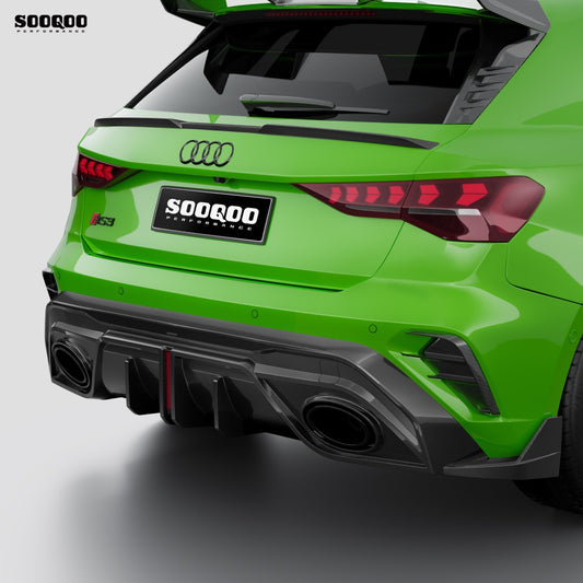 Audi RS3 8Y.5 Facelift 2025-ON with Aftermarket Parts - Rear Diffuser Dry Pre-preg Carbon Fiber from SOOQOO USA