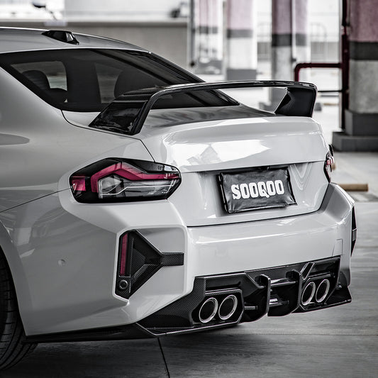 BMW M2 M2C G87 2023 2024 with Aftermarket Parts - Rear Bumper Side Attachment Valence Trim?Carbon Fiber from SOOQOO USA