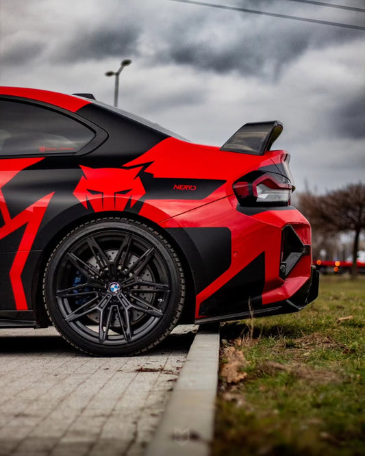 BMW M2 M2C G87 2023 2024 with Aftermarket Parts - Rear Bumper Side Attachment Valence Trim Carbon Fiber from SOOQOO USA