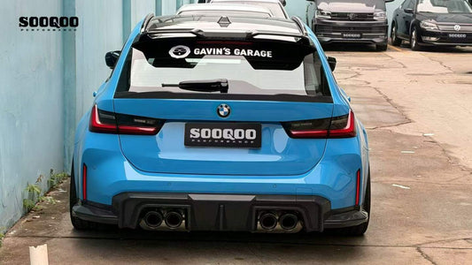 BMW M3CS M3C M3 G81 2021-ON & 3 Series M340i 330i G21 (Fits Both Pre-LCI & LCI) 2019-ON with Aftermarket Parts - SQ-V2 Rear Roof Spoiler Dry Pre-preg Carbon Fiber from SOOQOO USA