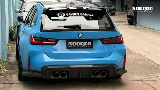 BMW M3CS M3C M3 G81 2021-ON & 3 Series M340i 330i G21 (Fits Both Pre-LCI & LCI) 2019-ON with Aftermarket Parts - SQ-V2 Rear Roof Spoiler Dry Pre-preg Carbon Fiber from SOOQOO USA