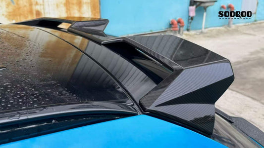 BMW M3CS M3C M3 G81 2021-ON & 3 Series M340i 330i G21 (Fits Both Pre-LCI & LCI) 2019-ON with Aftermarket Parts - SQ-V2 Rear Roof Spoiler Dry Pre-preg Carbon Fiber from SOOQOO USA