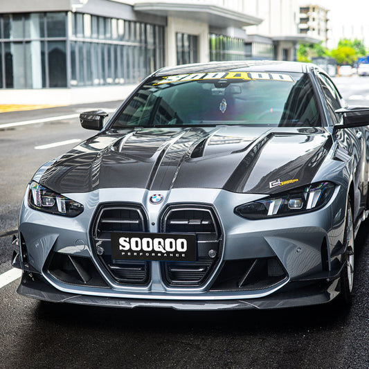 BMW M3 / M3C G80 G81 & M4 / M4C G82 G83 2021-ON with Aftermarket Parts - Hood Bonnet Dry Pre-preg Carbon Fiber from SOOQOO USA