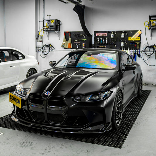 BMW M3 / M3C G80 G81 & M4 / M4C G82 G83 2021-ON with Aftermarket Parts - V2 Hood Bonnet Partial Dry Pre-preg Carbon Fiber from SOOQOO USA