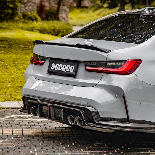 BMW M3 M3C M3CS G80 G81 2021 2022 2023 2024 & M4 M4C M4CS M4CSL G82 G83 2021 2022 2023 2024 with Aftermarket Parts - With Light Rear Diffuser & Canards?Pre-preg Carbon Fiber from SOOQOO USA