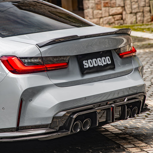 BMW M3 M3C M3CS G80 G81 2021 2022 2023 2024 & M4 M4C M4CS M4CSL G82 G83 2021 2022 2023 2024 with Aftermarket Parts - With Light Rear Diffuser & Canards?Pre-preg Carbon Fiber from SOOQOO USA