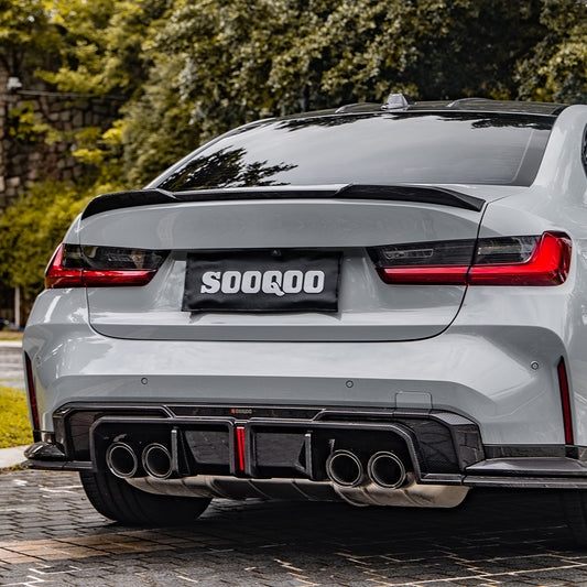 BMW M3 M3C M3CS G80 G81 2021 2022 2023 2024 & M4 M4C M4CS M4CSL G82 G83 2021 2022 2023 2024 with Aftermarket Parts - With Light Rear Diffuser & Canards?Pre-preg Carbon Fiber from SOOQOO USA