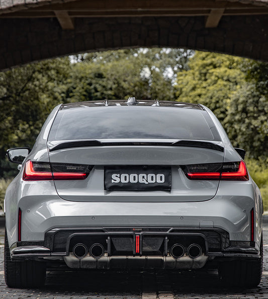 BMW M3 M3C M3CS G80 G81 2021 2022 2023 2024 & M4 M4C M4CS M4CSL G82 G83 2021 2022 2023 2024 with Aftermarket Parts - With Light Rear Diffuser & Canards?Pre-preg Carbon Fiber from SOOQOO USA