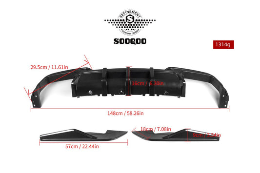 BMW M8 F91 F92 2019 2020 2021 2022 2023 2024 & M8 F93 2019 2020 2021 2022 2023 2024 with Aftermarket Parts - Rear Diffuser & Canards Pre-preg Carbon Fiber from SOOQOO USA