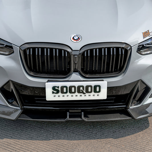 BMW X3 M40i s/xDrive 30i (with M-package bumper) G01 LCI 2022-ON & X4 M40 xDrive 30i (with M-package bumper) G02 LCI 2022-ON with Aftermarket Parts - Front Lip Carbon Fiber from SOOQOO USA