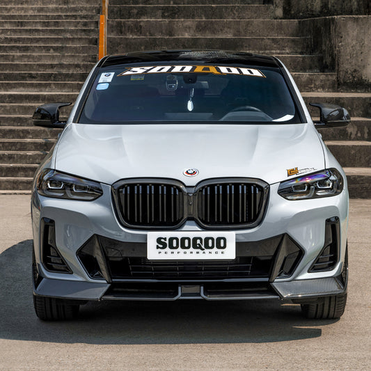 BMW X3 M40i s/xDrive 30i (with M-package bumper) G01 LCI 2022-ON & X4 M40 xDrive 30i (with M-package bumper) G02 LCI 2022-ON with Aftermarket Parts - Front Lip Carbon Fiber from SOOQOO USA