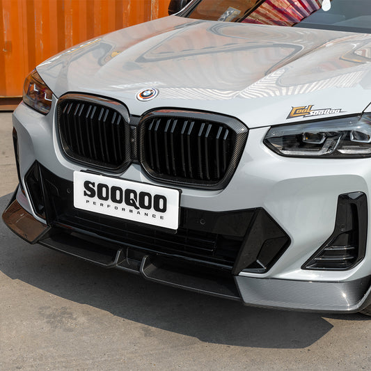 BMW X3 M40i s/xDrive 30i (with M-package bumper) G01 LCI 2022-ON & X4 M40 xDrive 30i (with M-package bumper) G02 LCI 2022-ON with Aftermarket Parts - Front Lip Carbon Fiber from SOOQOO USA
