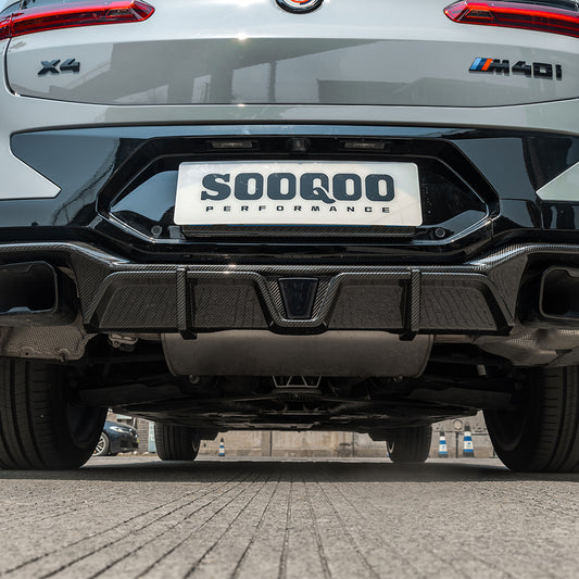 BMW X3 M40i s/xDrive 30i (with M-package bumper) G01 LCI 2022-ON & X4 M40 xDrive 30i (with M-package bumper) G02 LCI 2022-ON with Aftermarket Parts - With Light Rear Diffuser Carbon Fiber from SOOQOO USA