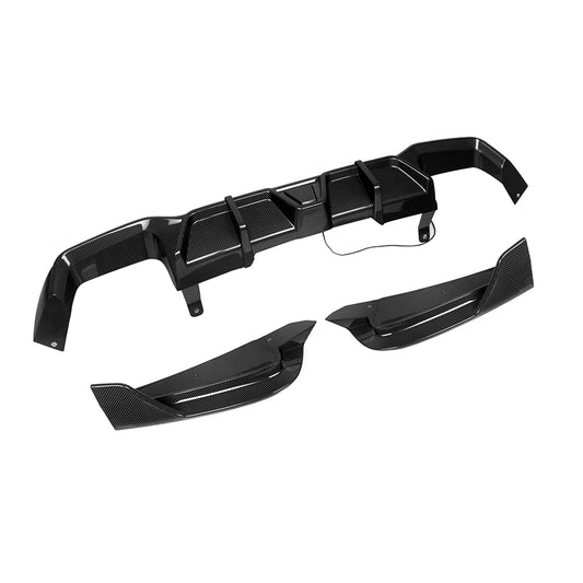 BMW X3 M40i s/xDrive 30i (with M-package bumper) G01 LCI 2022-ON & X4 M40 xDrive 30i (with M-package bumper) G02 LCI 2022-ON with Aftermarket Parts - With Light Rear Diffuser Carbon Fiber from SOOQOO USA