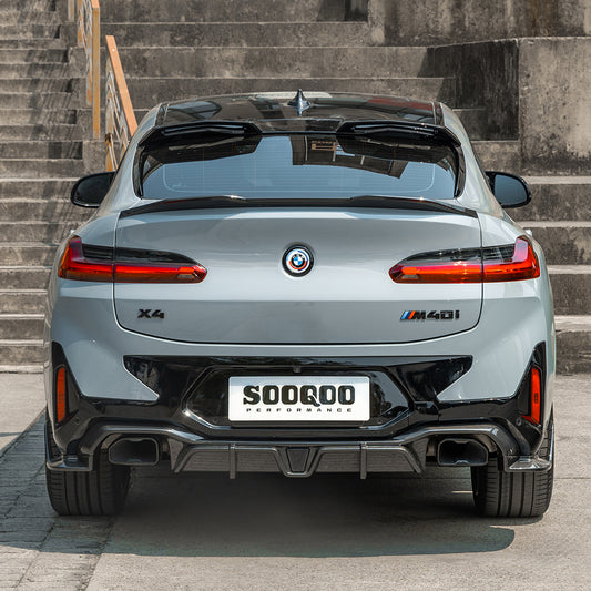BMW X3 M40i s/xDrive 30i (with M-package bumper) G01 LCI 2022-ON & X4 M40 xDrive 30i (with M-package bumper) G02 LCI 2022-ON with Aftermarket Parts - With Light Rear Diffuser Carbon Fiber from SOOQOO USA