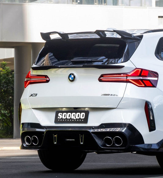 BMW X3 M50i/30i xDrive G45 2025-ON with Aftermarket Parts - Rear Lip Spoiler Dry Pre-preg Carbon Fiber from SOOQOO USA