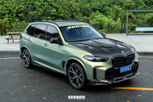 BMW X5 M60i M50i xDrive50e x/sDrive40i G05 & X5M X5MC F95 & X6 M60I xDrive40i G06 & X6M X6MC F96 (Fits Pre-LCI & LCI) 2020-ON with Aftermarket Parts - V1 Fully Exposed Hood Bonnet Dry Pre-preg Carbon Fiber from SOOQOO USA