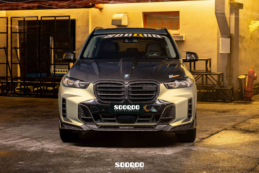 BMW X5 M60i M50i xDrive50e x/sDrive40i G05 & X5M X5MC F95 & X6 M60I xDrive40i G06 & X6M X6MC F96 (Fits Pre-LCI & LCI) 2020-ON with Aftermarket Parts - V1 Fully Exposed Hood Bonnet Dry Pre-preg Carbon Fiber from SOOQOO USA
