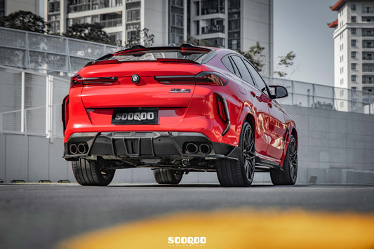 BMW X6M X6MC F96 (Fits Both Pre-LCI & LCI) 2020-ON with Aftermarket Parts - Rear Bumper Frame Canards Dry Pre-preg Carbon Fiber from SOOQOO USA