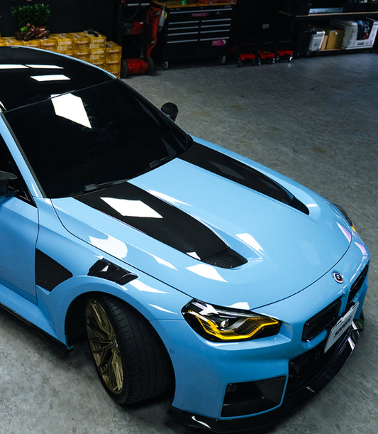 BMW M2CS M2 G87 2023-ON & 2 Series M240i 230i G42 2022-ON with Aftermarket Parts - V2 Partially Primed Hood Bonnet Dry Pre-preg Carbon Fiber from SOOQOO USA